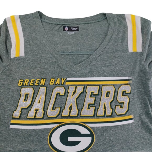 NFL Team Green Bay Packers Tee V-Neck Short Sleeve T-Shirt WM's Size M Soft Gray - Picture 3 of 9